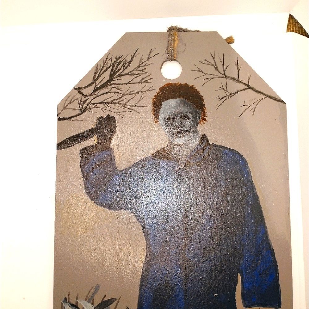 Hand Crafted Michael Myers Art Painting On Wood 13x8"